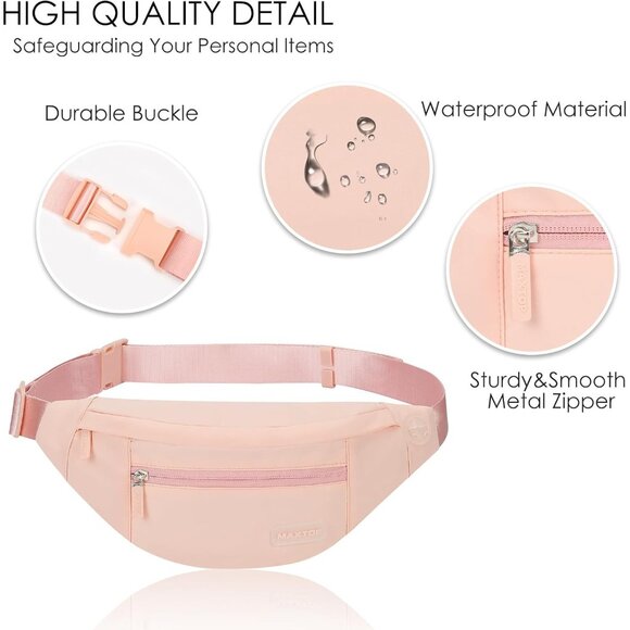 Women Men  Mono Pink Large Crossbody Fanny Pack Belt Bag Hands-Free Waist Pack - Picture 5 of 6